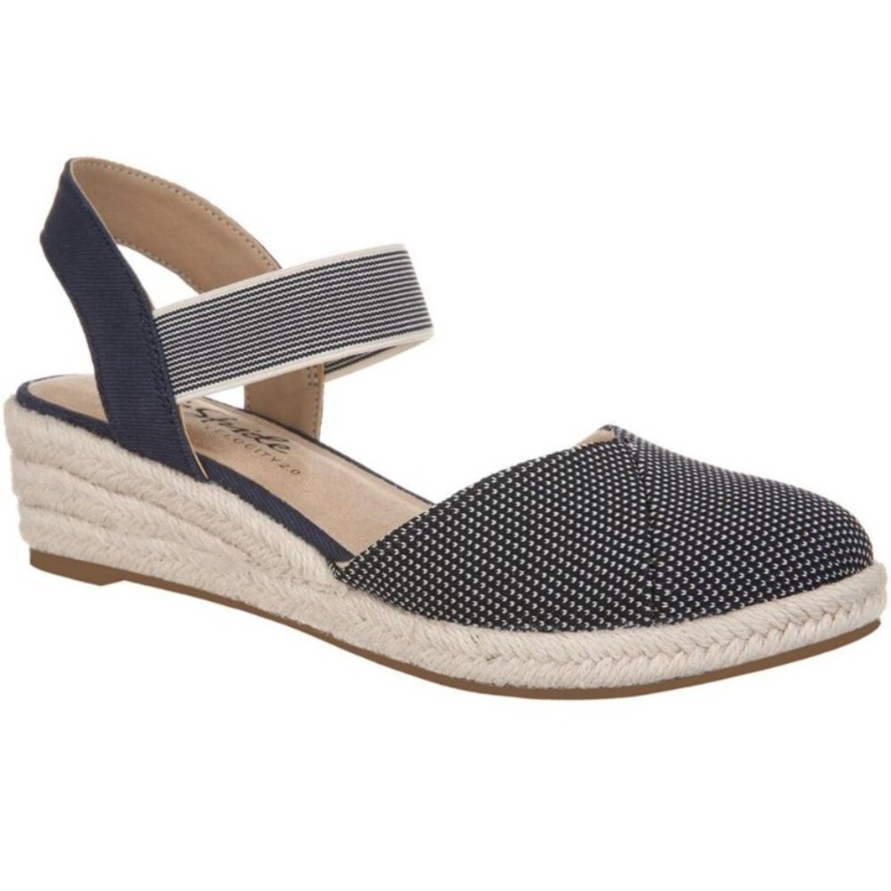 LifeStride Womens Kimmie Navy Ankle Strap Closed Toe Wedge Sandals Shoes New